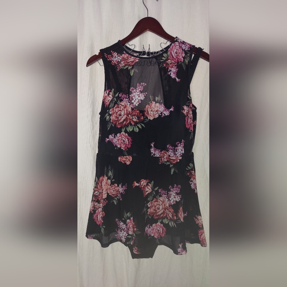 Torrid Swim Torrid Black Floral Mesh Underwire One-Piece Swim Dress